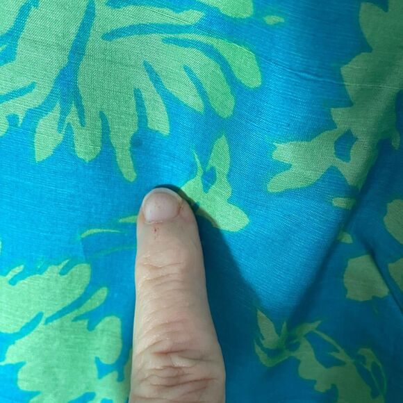 Vintage Handmade Blue & Green Floral Sheath Dress Medium Short Sleeves 1950s - Picture 8 of 8